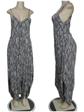BOHO Hippie Lagenlook Festival Ikat ASYMMETRICAL Wide Leg Beach Jumpsuit S M